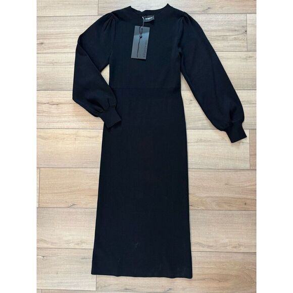 The Kooples Paris Midi Knit Dress Elastic Sheer Back Black 2 women’s medium - Picture 4 of 6